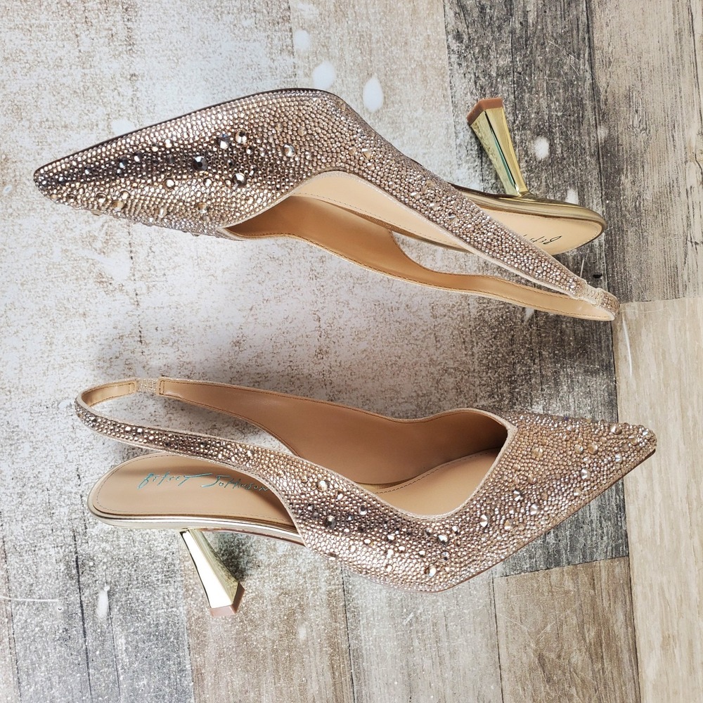Betsey Johnson Clark Womens Pumps Sz 10 W Gold Slingback Kitten Heel Pointed Toe - Picture 7 of 10
